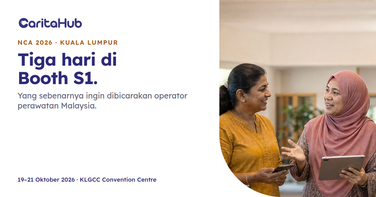 The CaritaHub team at Booth S1 during NCA 2026 at KLGCC Convention Centre, Kuala Lumpur